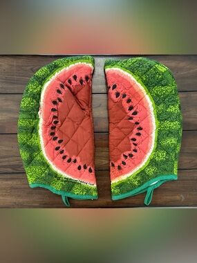 Vintage 1992 Boston Warehouse Watermelon Oven Mitts - Green, Red, Black